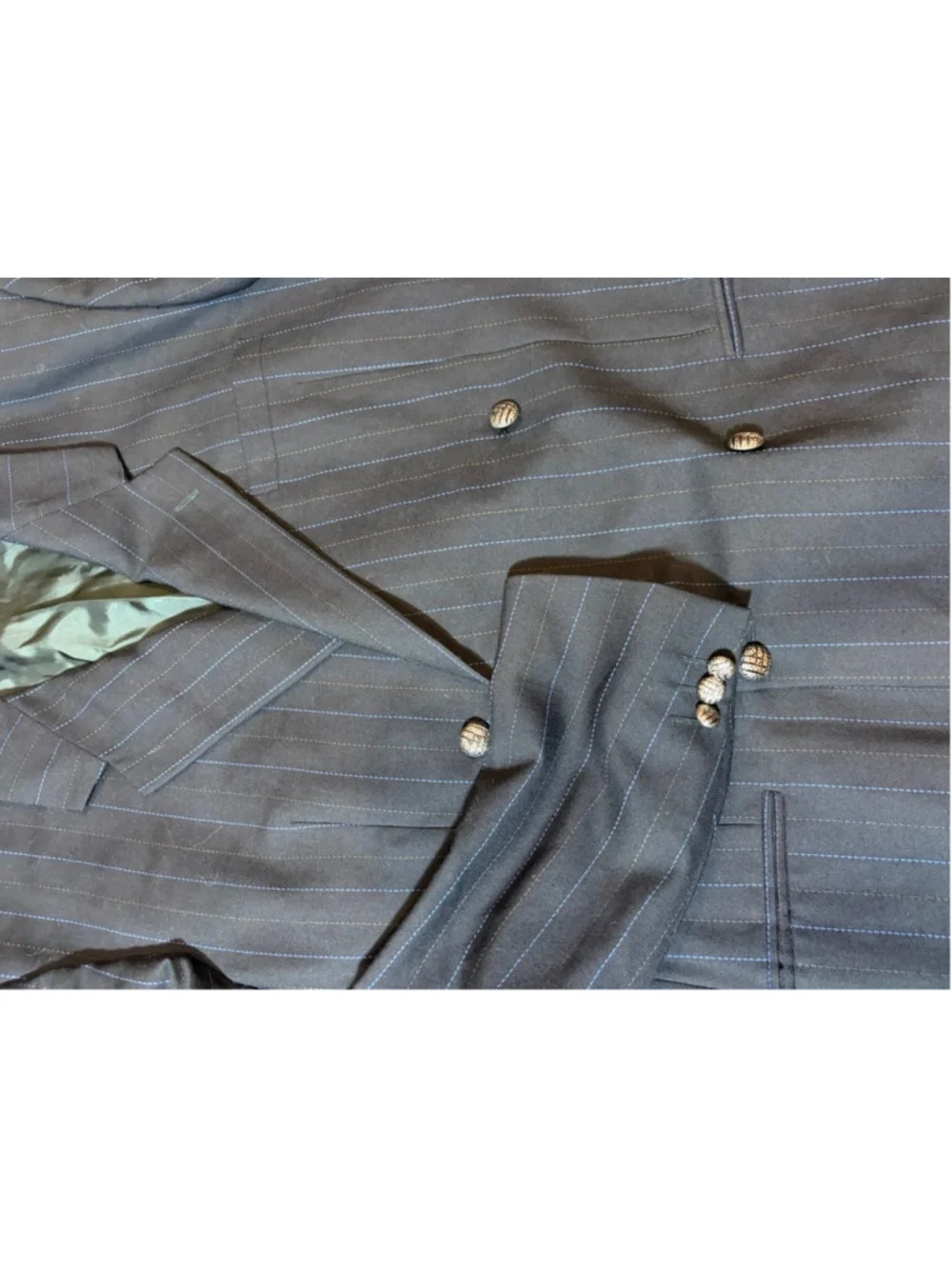 Istante Versace Black Pinstripe Double Breasted Blazer 50 IT Wool Italy